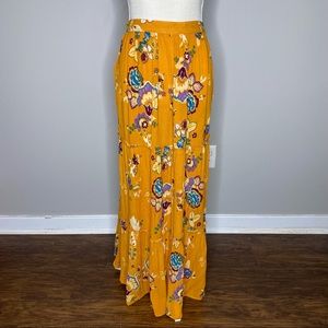 Golden Yellow Floral Bohemian Highwaisted Maxi Skirt with side splits